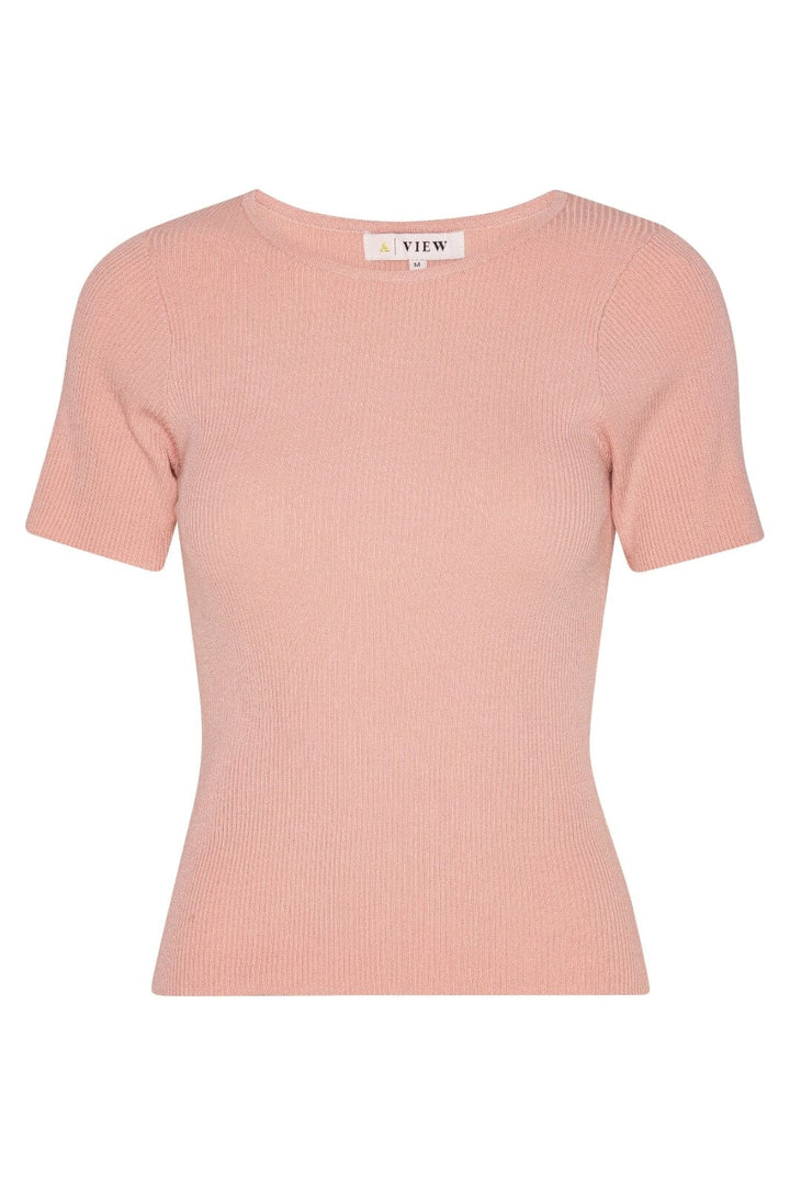 A-View - Rib Knit Short Sleeve Top - 298 Rose T-shirts