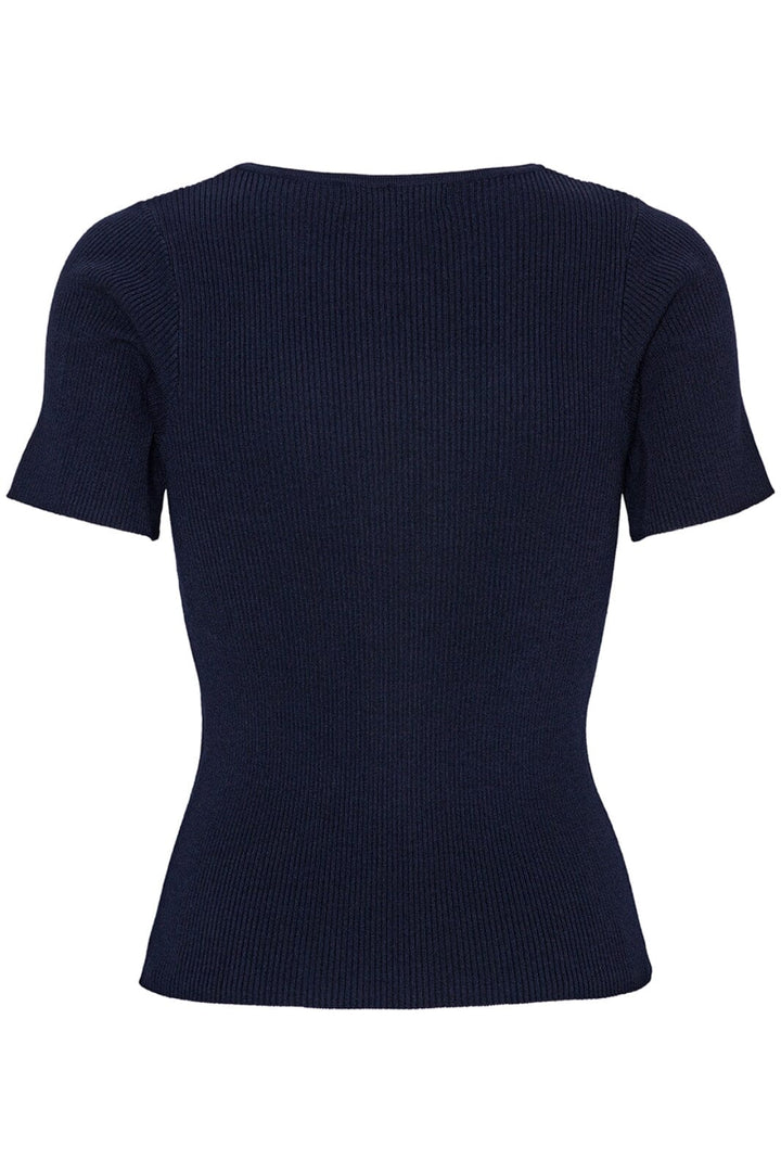 A-View - Rib Knit Short Sleeve Top - 699 Navy Strikbluser