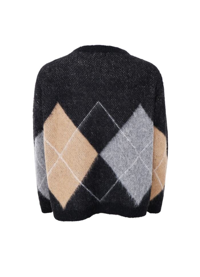 Black Colour - Bcbeth Argyle Knit Jumper 1226 - Black Strikbluser