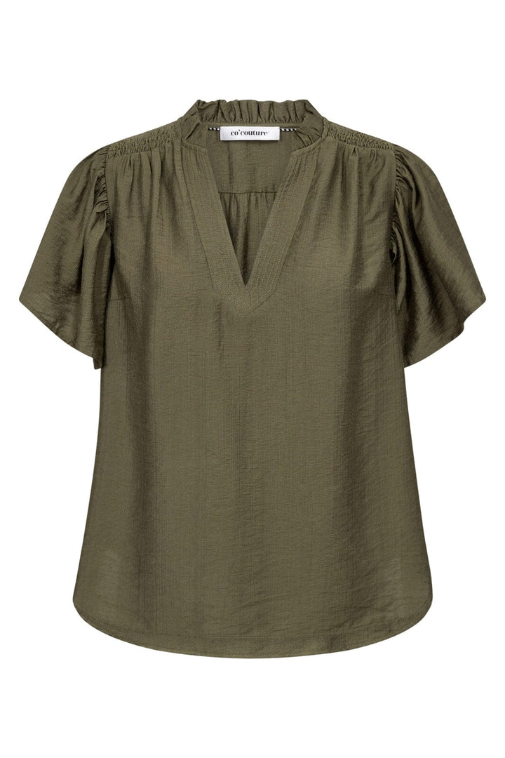 Co´Couture - Heracc Ss Frill Top 35703 - 7555 - Army