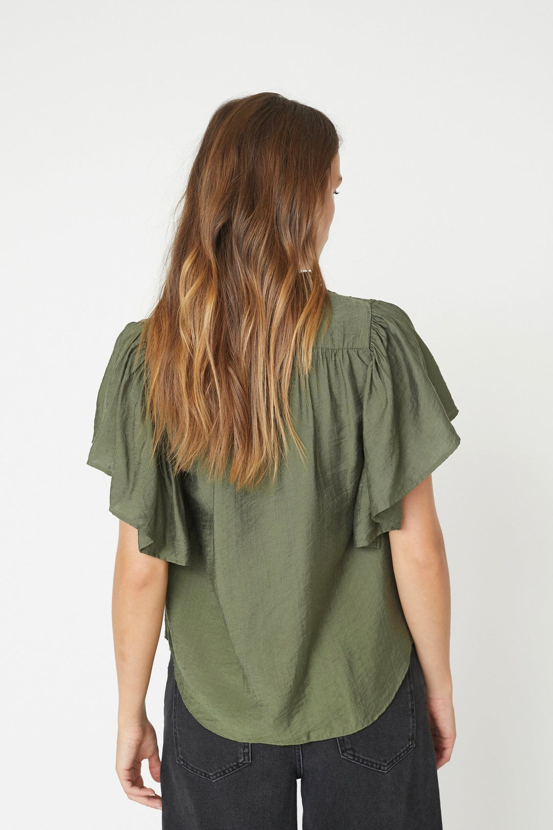 Co´Couture - Heracc Ss Frill Top 35703 - 7555 - Army Bluser