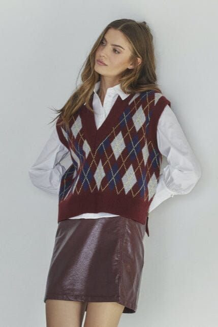 Co´Couture - Rowcc Check Vest 32213 - 87 - Winered Strikbluser