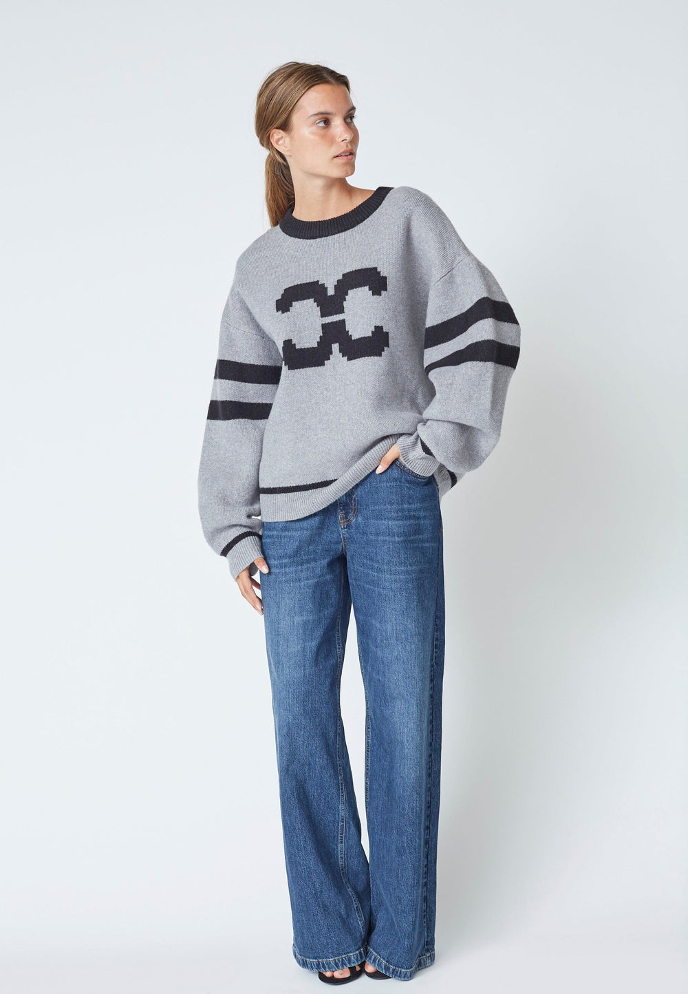 Co´Couture - Rowcc Coco Logo Knit 32214 - 138 - Light Grey Strikbluser