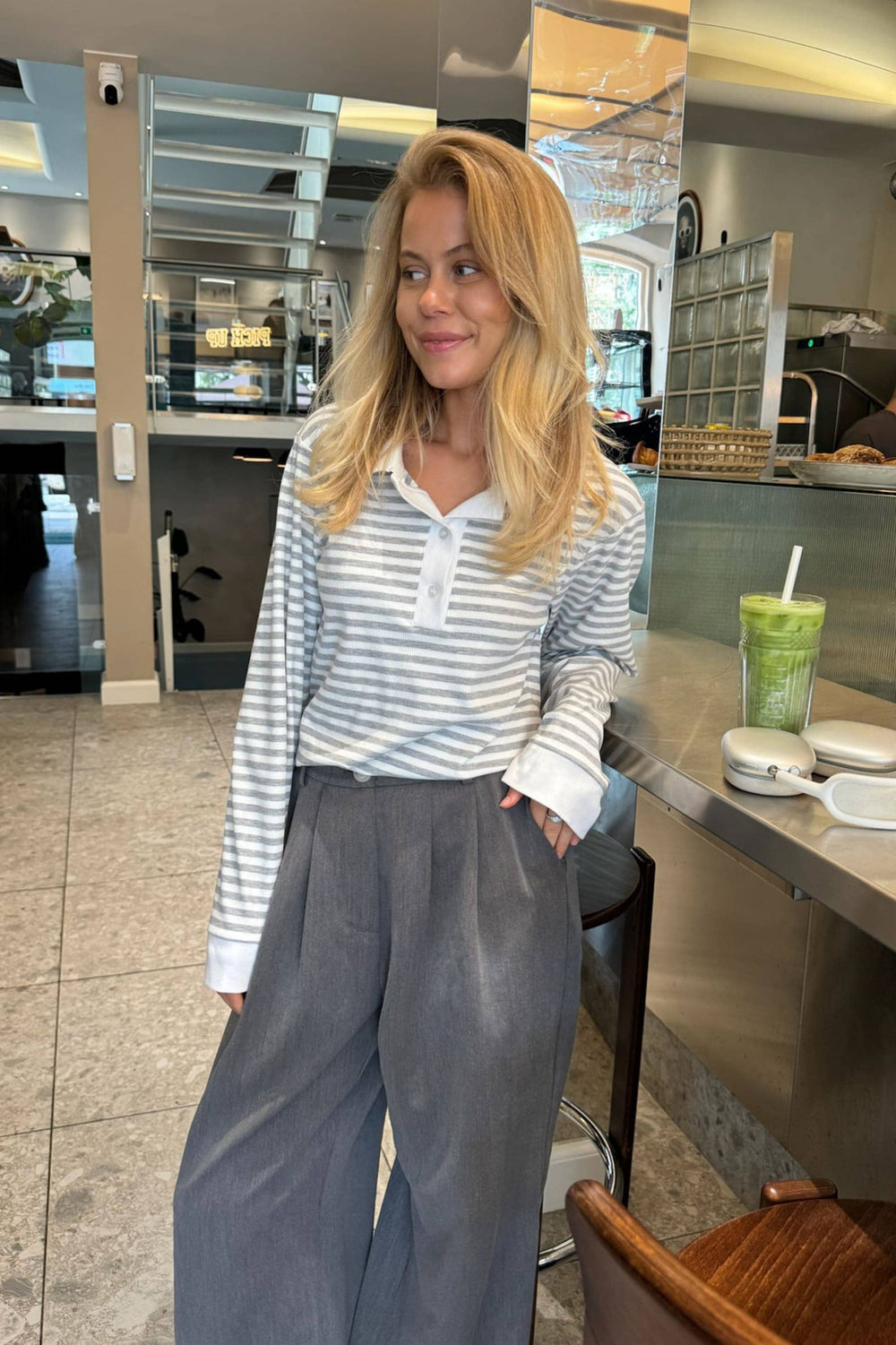 Forudbestilling - BYIC - Carlyic Polo - greys Grey Stripes Bluser