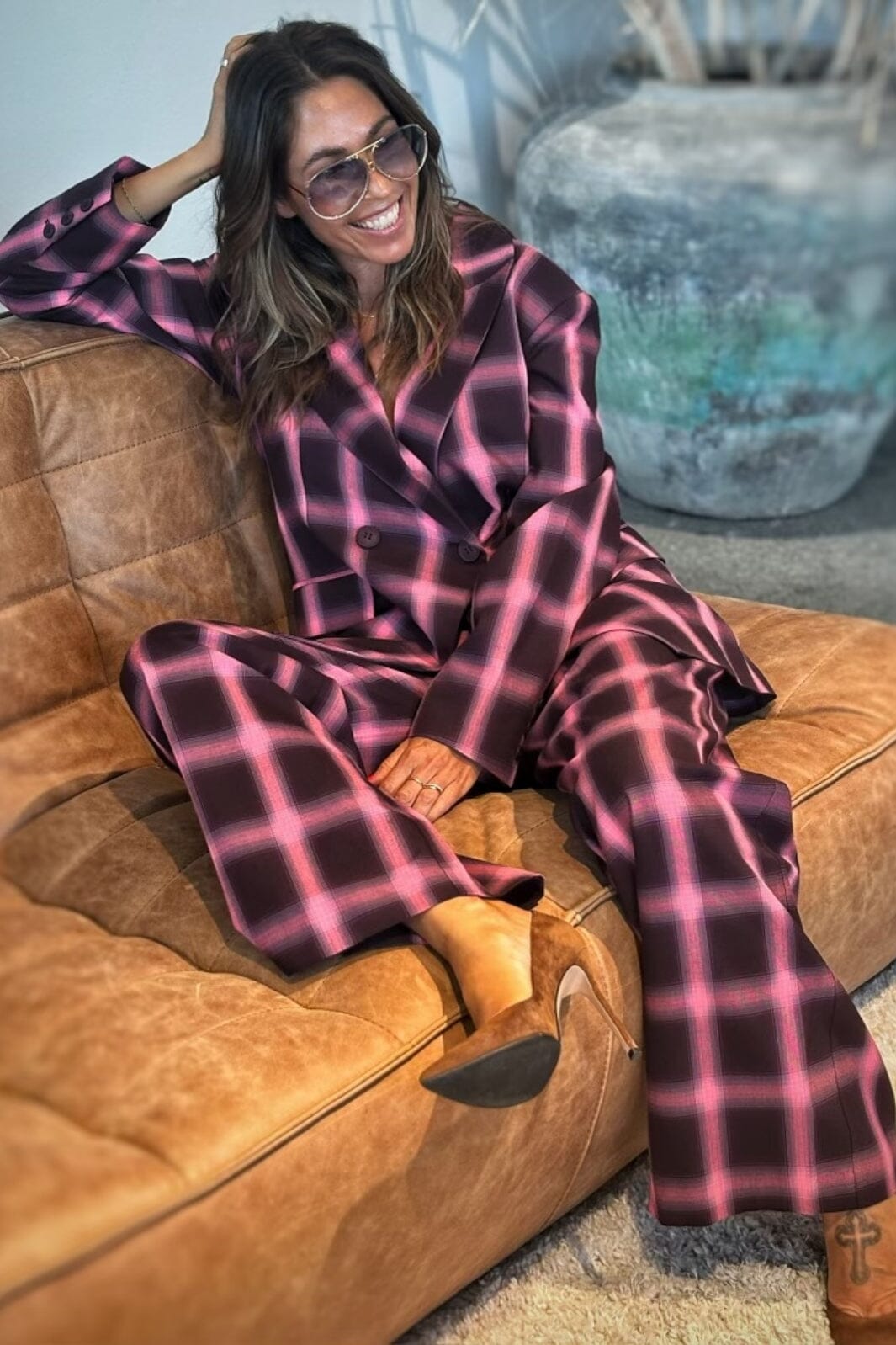 Forudbestilling - Gossia - Jo-Jogo Pants - Bourgogne Pink Checks Bukser