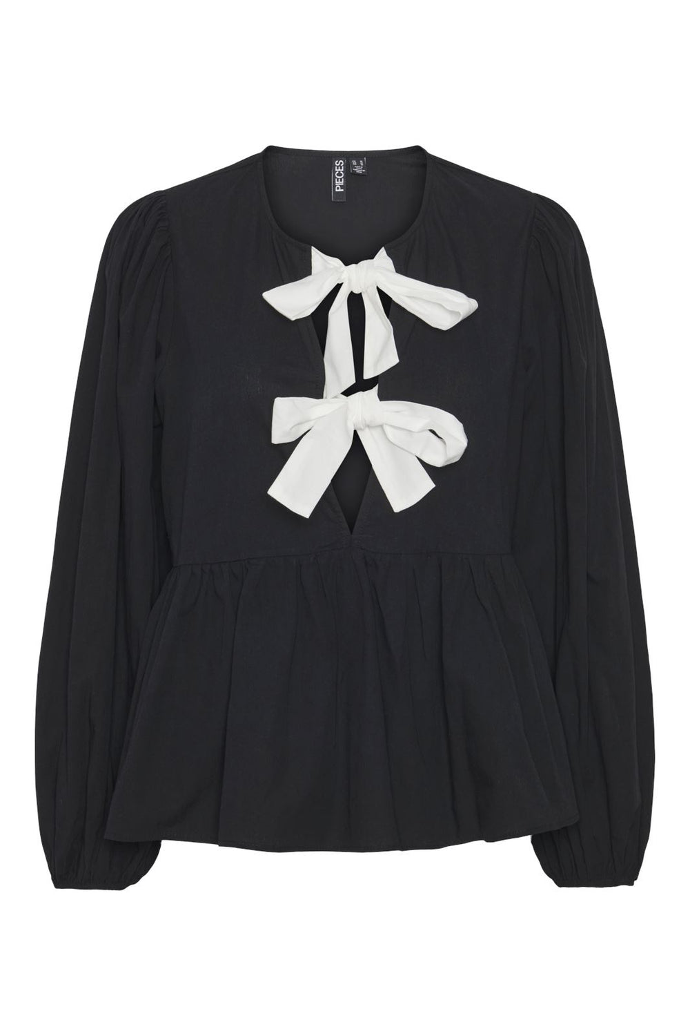 Pieces - Pcgolly Ls Bow Top Jit - 4632114 Black White Bows