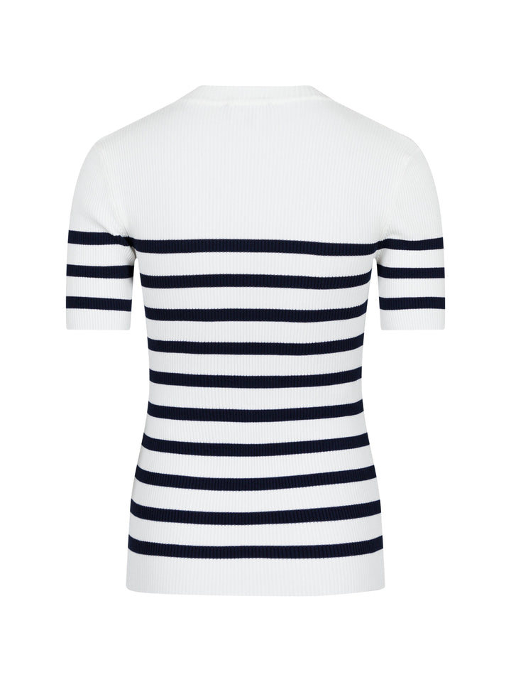 Forudbestilling - Valentin Studio - Gold Button Knit T-shirt - Navy Stripes Strikbluser 