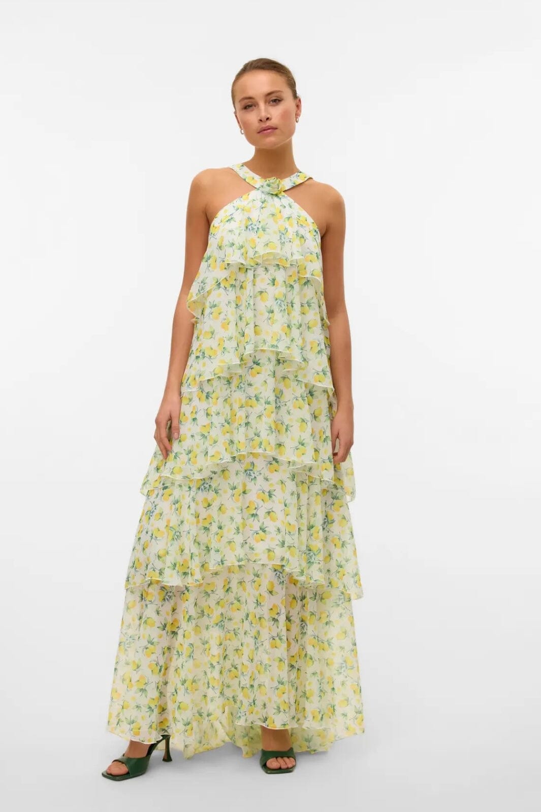 Forudbestilling - Vero Moda - Vmfelicia Sl Ruffle Maxi Dress - 4783970 Star White Lemon Aop