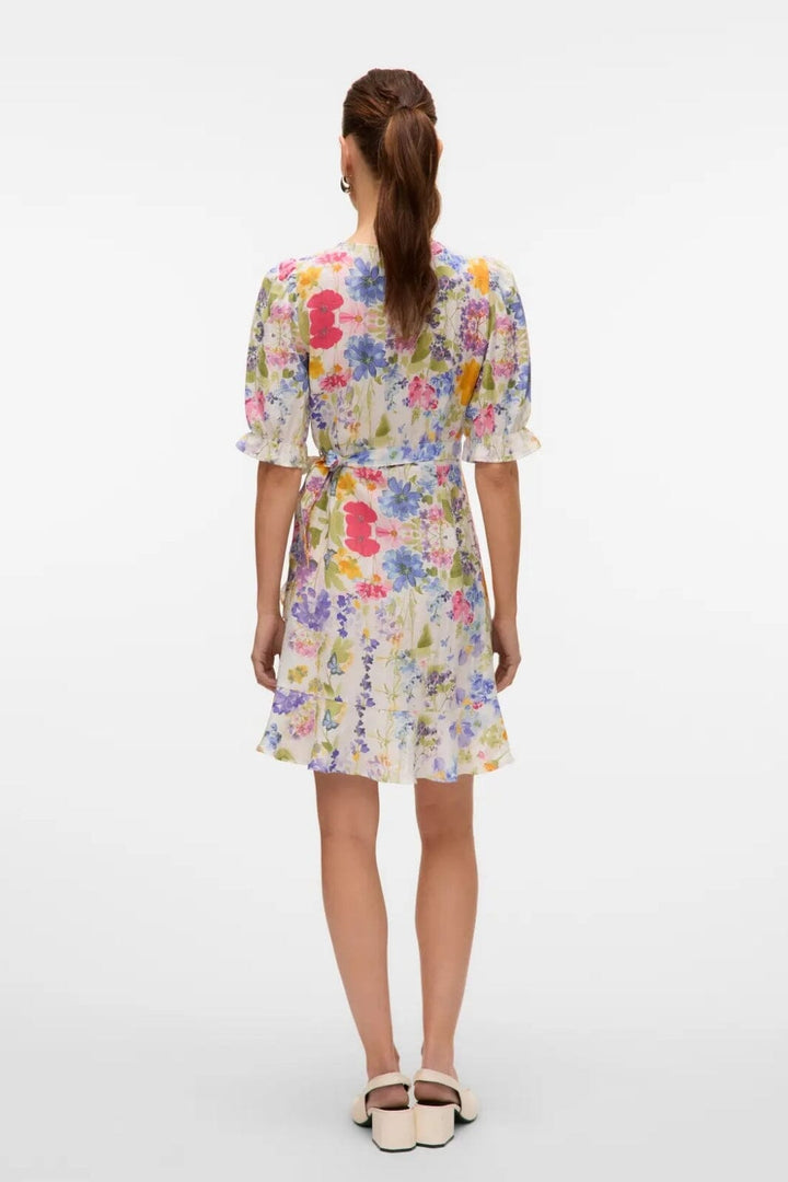 Vero Moda - Vmflora 2/4 Wrap Short Dress - 4887993 Bright White Multi Flower
