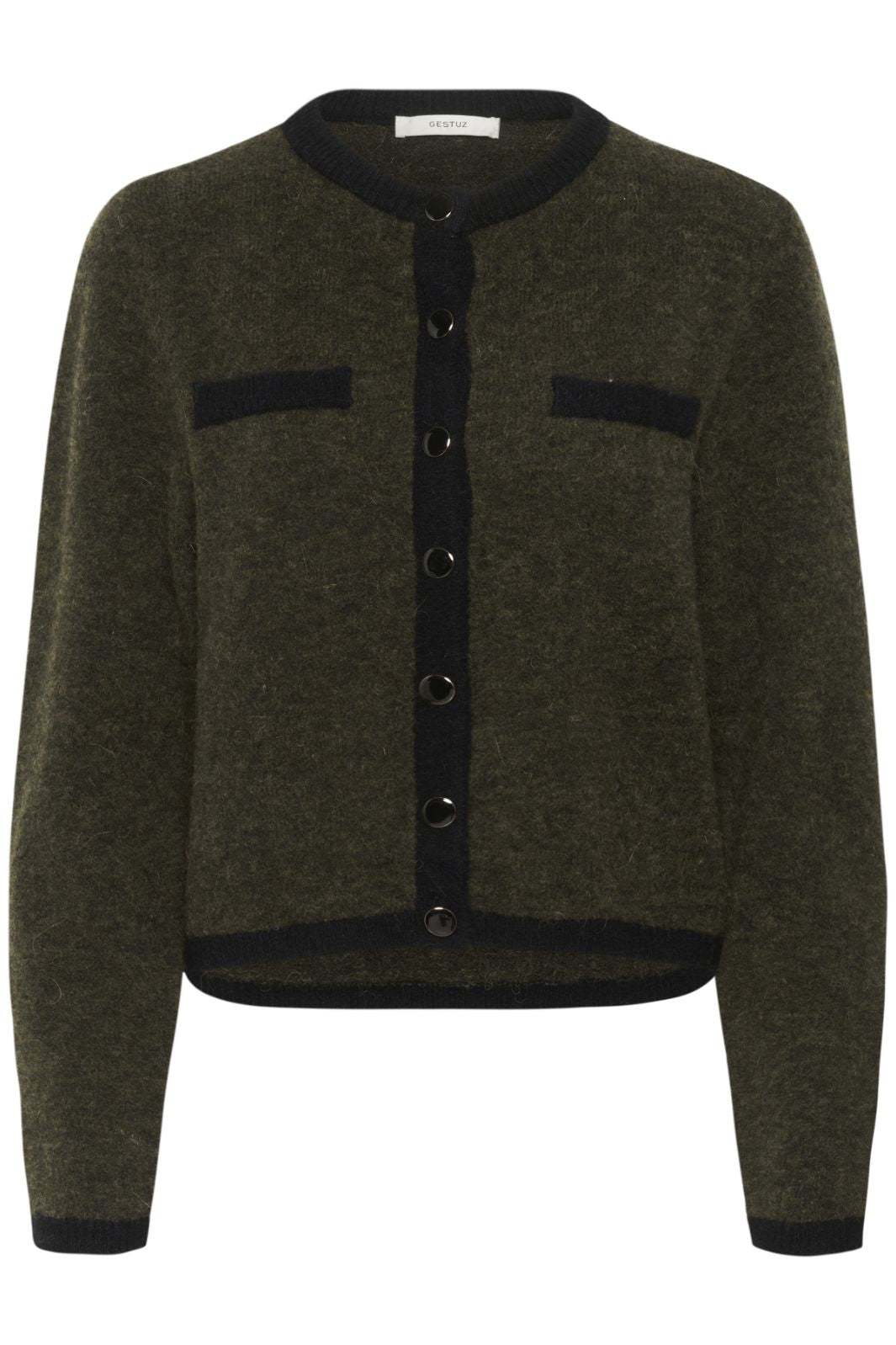 Gestuz - Gzalpha Ls Contrast Cardigan 10910459 - 108313 - Olive Mélange/Black Cardigans