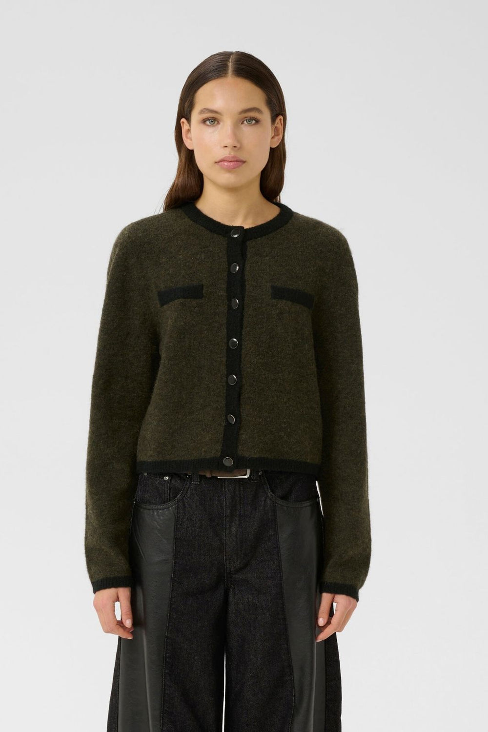 Gestuz - Gzalpha Ls Contrast Cardigan 10910459 - 108313 - Olive Mélange/Black Cardigans