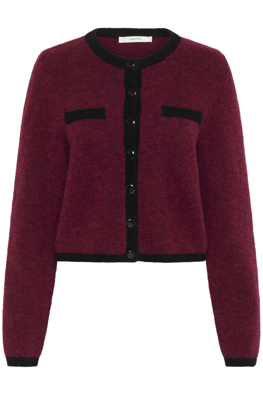 Gestuz - Gzalpha Ls Contrast Cardigan 10910459 - 108773 - Blood Red Melange/Black Cardigans