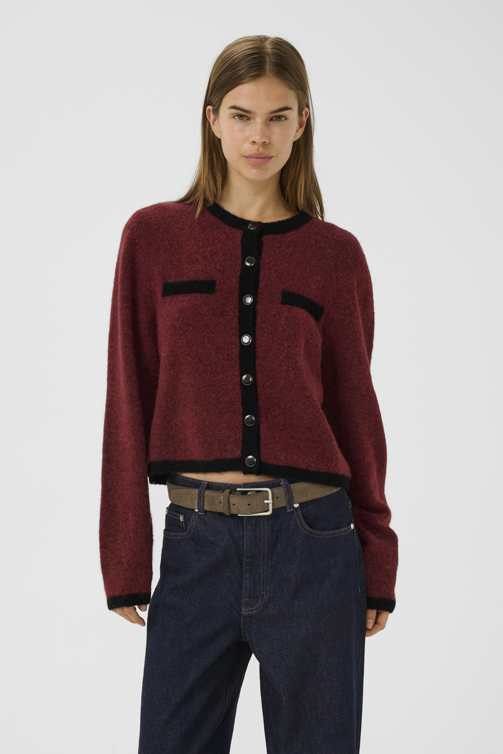 Gestuz - Gzalpha Ls Contrast Cardigan 10910459 - 108773 - Blood Red Melange/Black Cardigans
