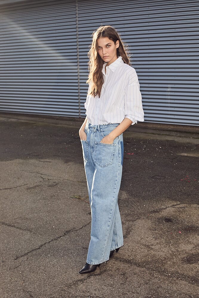 Haute L'Amitié - Fine Line Twist Bow Shirt HL10210 - Blue Stripe Skjorter