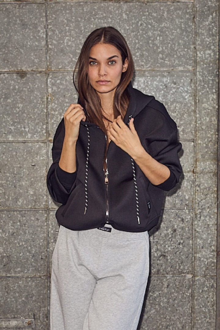 Haute L'Amitié - Neo Crop Zip Hoodie HL10266 - Black Sweatshirts