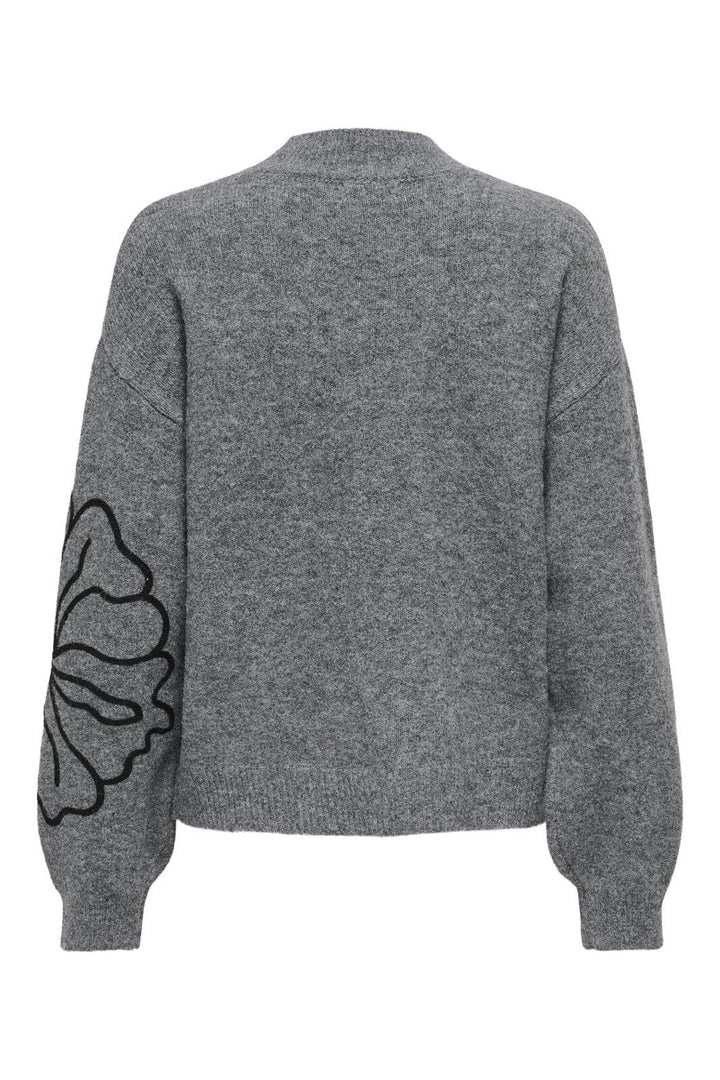 JDY - Jdyjella L/S Flower Pullover Knt - 4769595 Dark Grey Melange