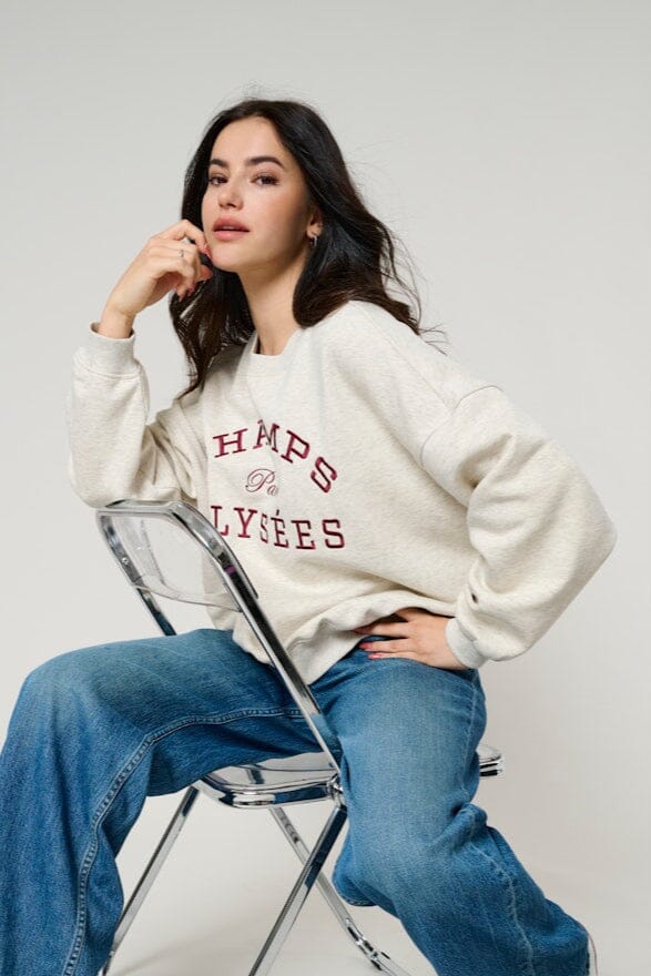 JDY - Jdymesa L/S O-Neck Emb Sweat - 4974040 Oatmeal Champs Cabernet Emb Sweatshirts