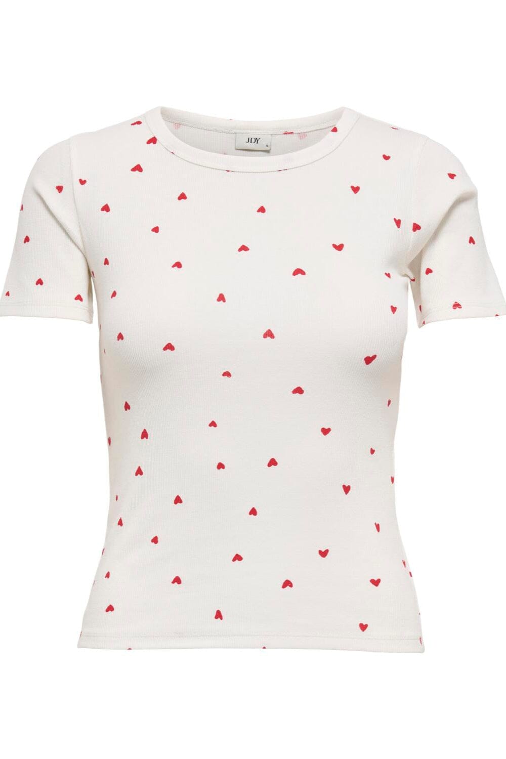 JDY - Jdysofia S/S Print Top - 4740676 Cloud Dancer Chinese Red Hearts Toppe