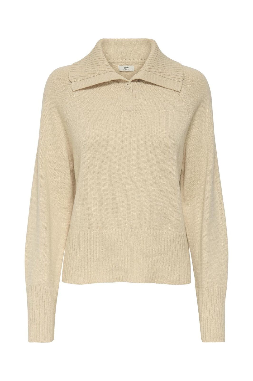 JDY - Jdytriss L/S Button Collar Pullover Knt - 4837931 Sandshell