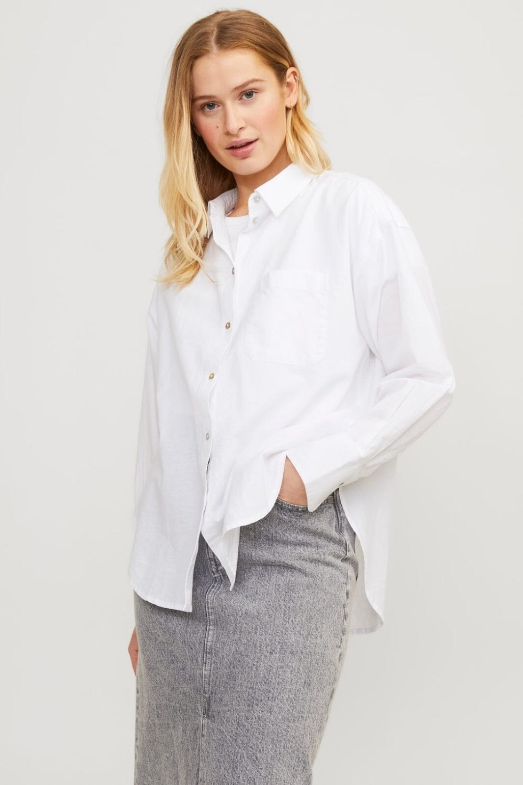Jjxx - Jxjamie Ls Rlx Linen Blend Shirt Sn - 4388846 White Skjorter 