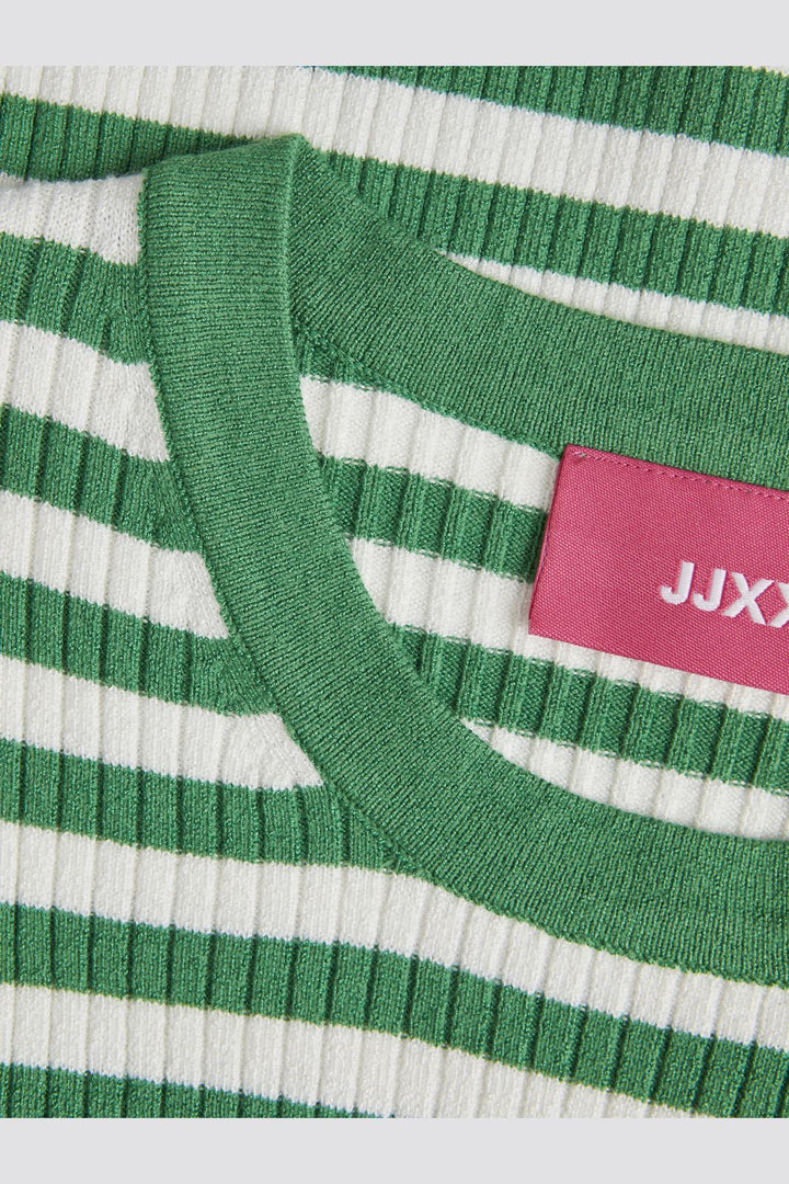 Jjxx - Jxjodi Tight Stripe Crew Neck Knit - 4412396 Medium Green /Cloud Dancer