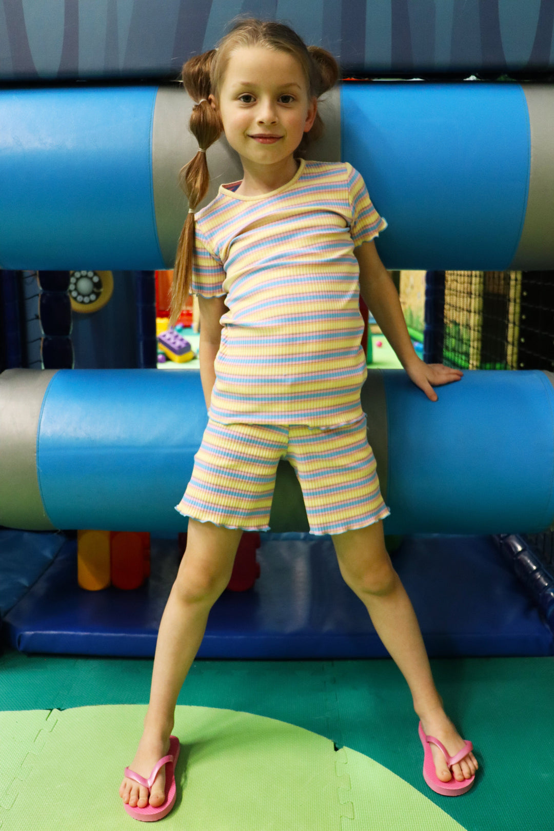 Liberte Ami - Natalia-Shorts-Kids - Yellow Rose Blue Stripe Shorts 