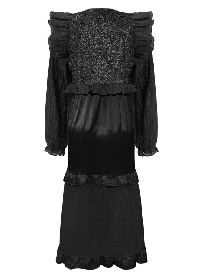 Liberte - Nor Ls Frill Dress 22266 - Black Sequins Kjoler