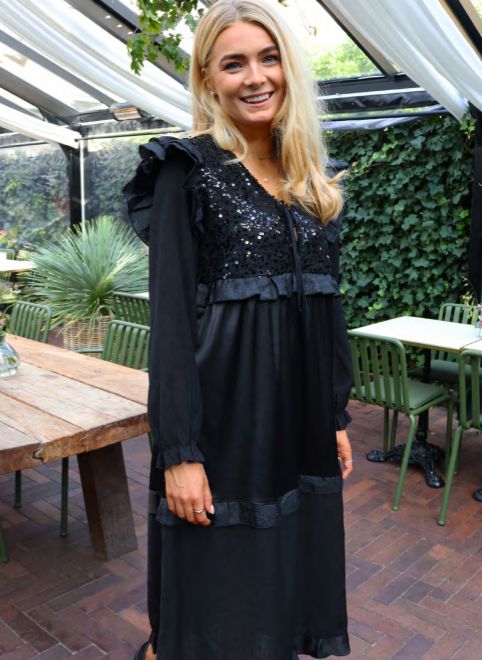 Liberte - Nor Ls Frill Dress 22266 - Black Sequins Kjoler