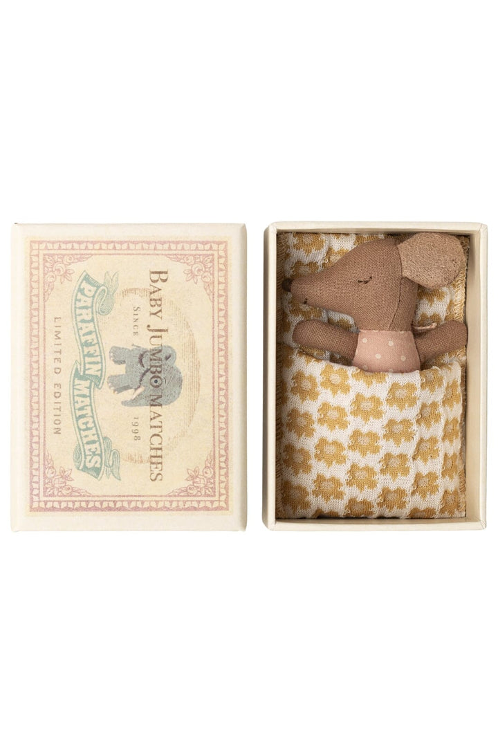 Maileg - Sleepy Wakey Baby Mus I Tændstikæske - Rosa - Baby Mouse Legetøj