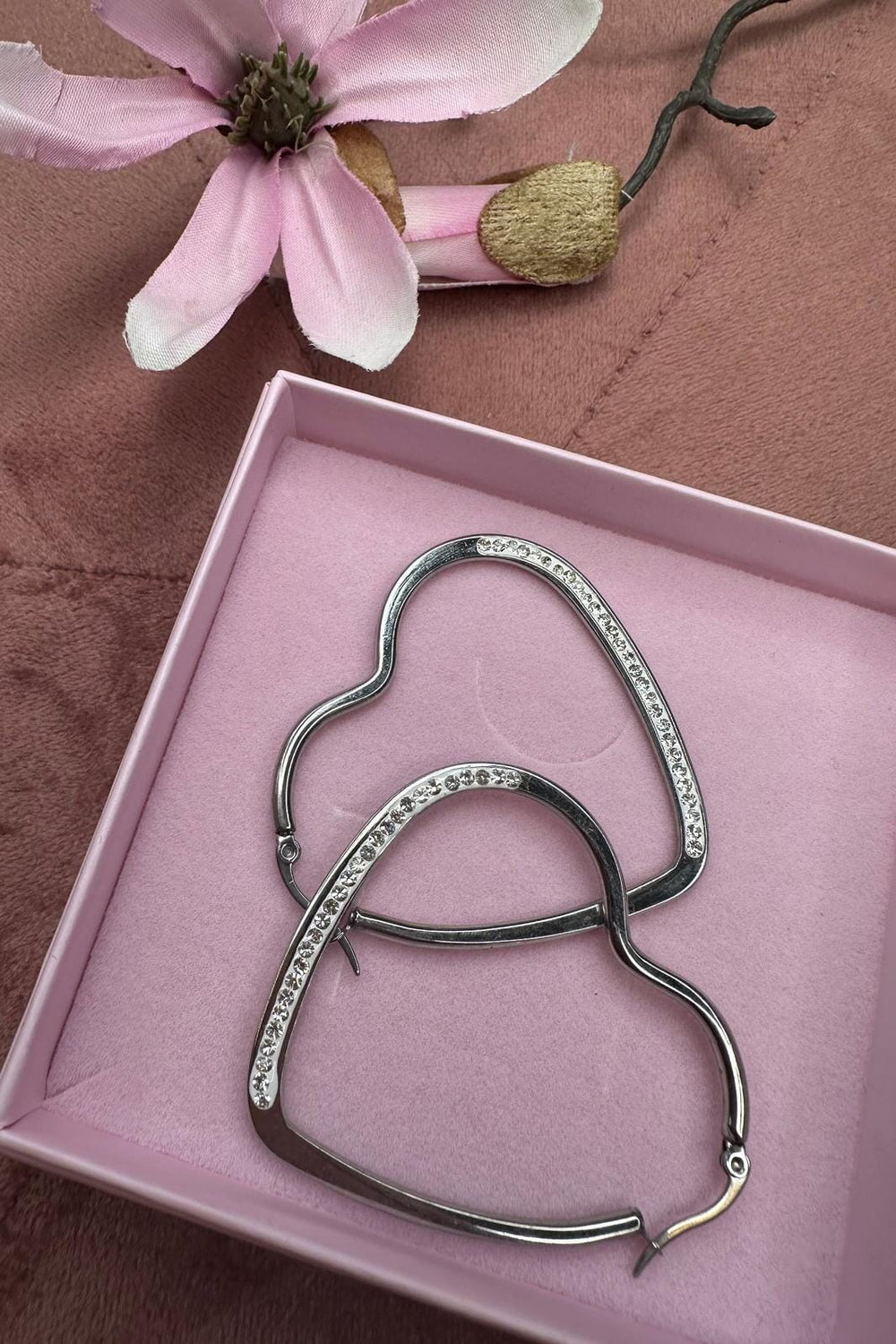 Mellow Moon - Heart Hoop Stone - Forsølvet Øreringe