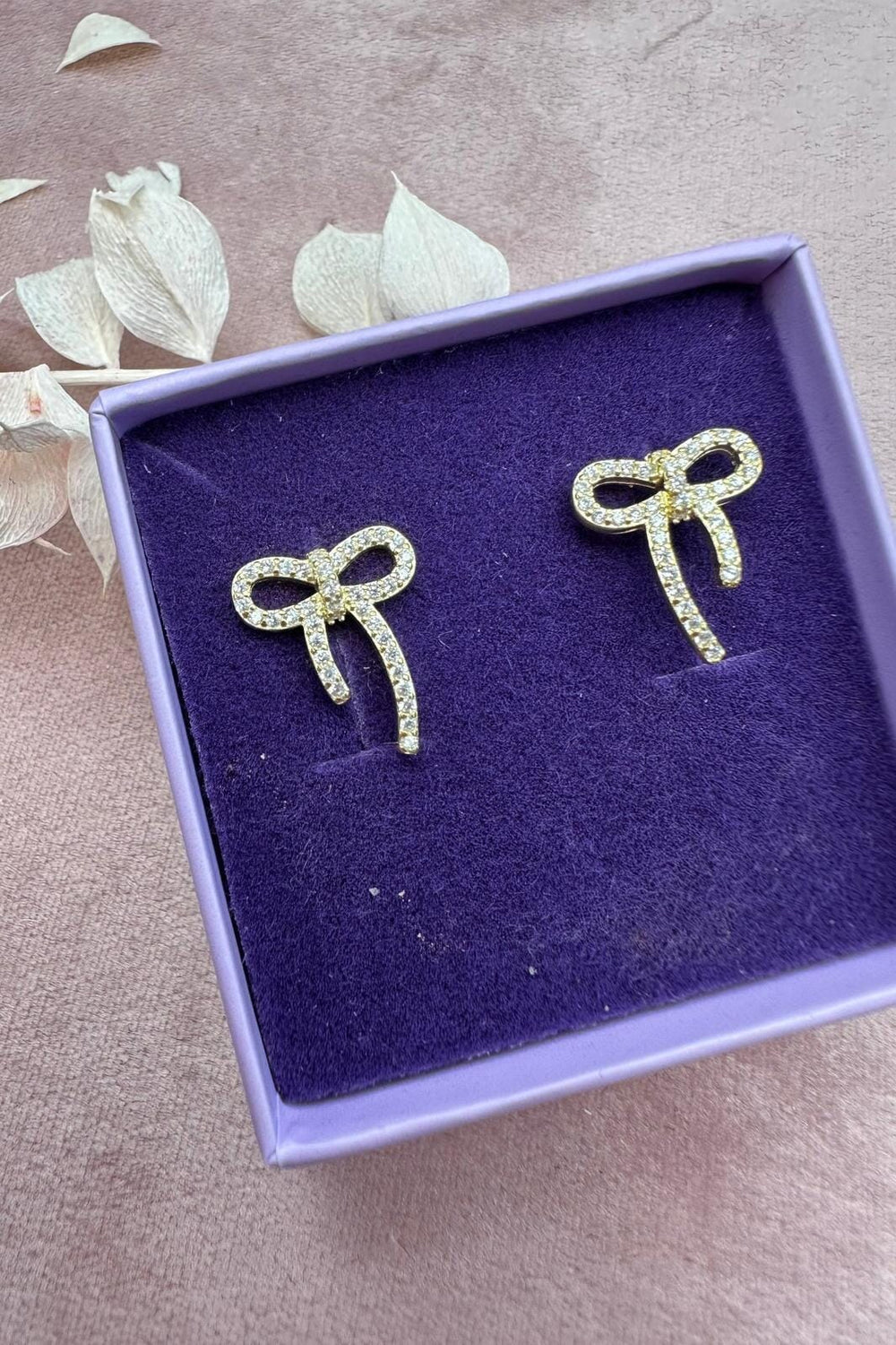 Mellow Moon - Sløjfe Med Sten - Forgyldt Øreringe