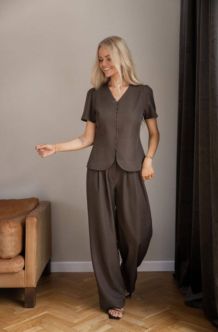 Molly&My x Julie Elgaard - Vera Structure Blouse 167104 - 676 - Dark Brown Bluser