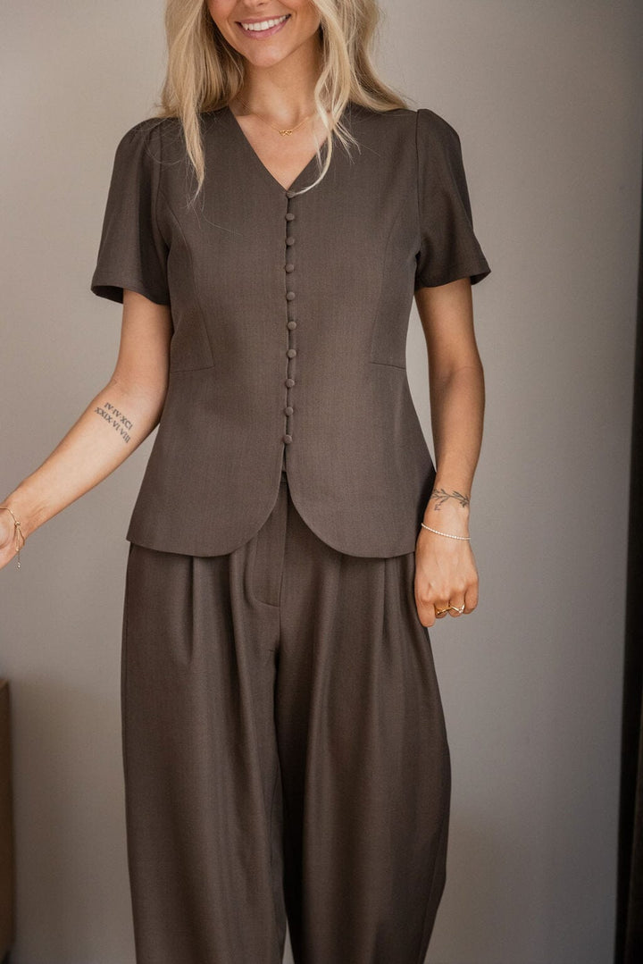 Molly&My x Julie Elgaard - Vera Structure Blouse 167104 - 676 - Dark Brown Bluser