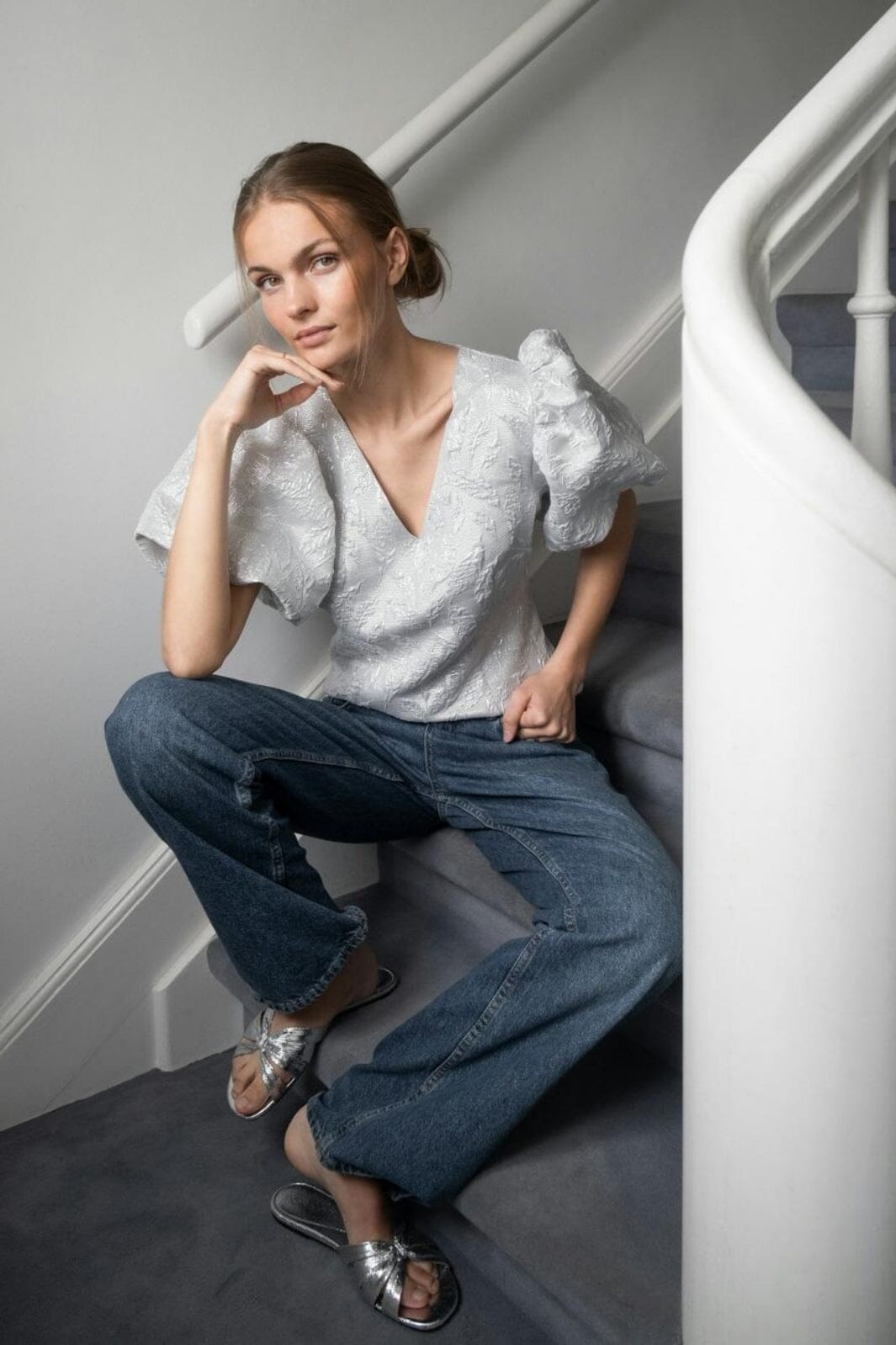 silver gray blouse