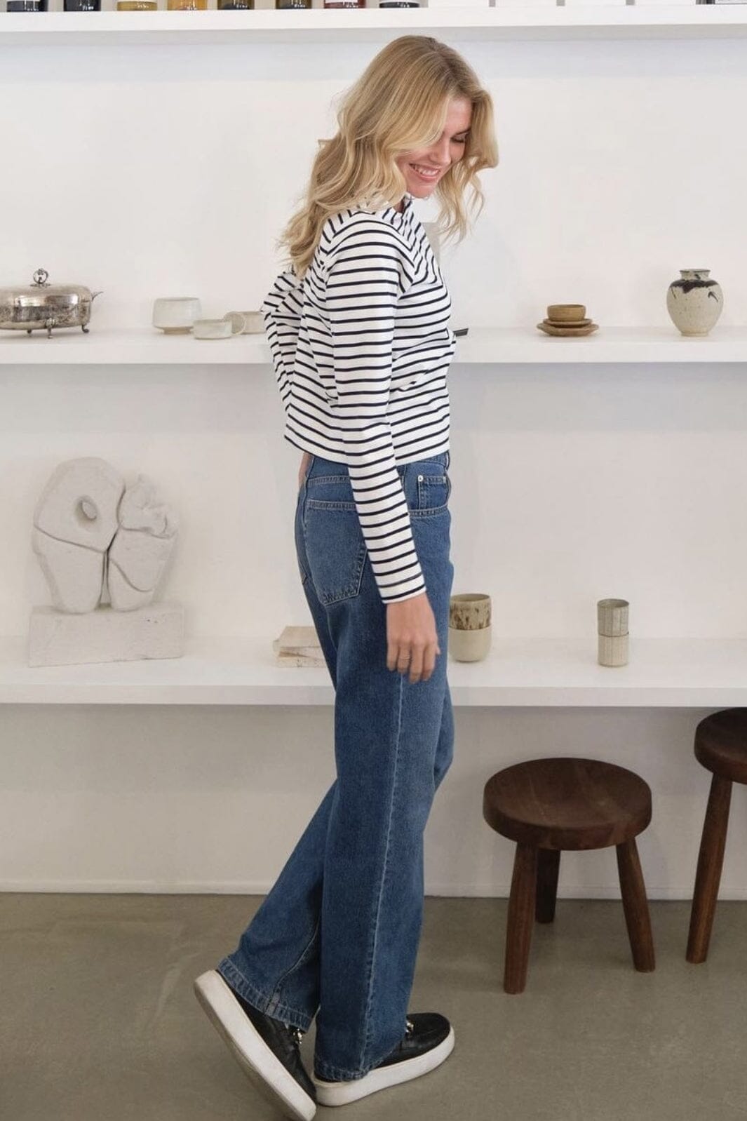Neo Noir - Claudio Stripe Blouse - Navy Bluser