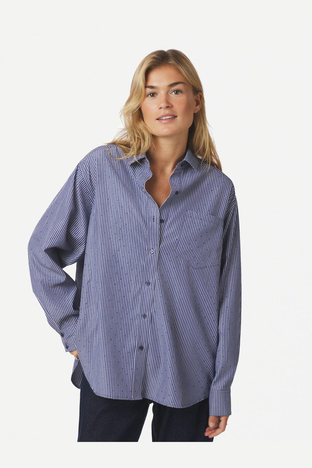 Neo Noir - Dalma B Stripe Stone Shirt 164520 - 678 - Midnight Blue