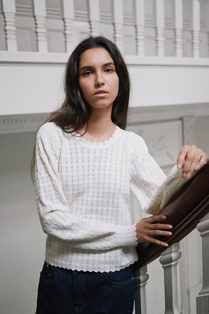 Neo Noir - Dito Solid Knit Blouse 164625 - Off White Bluser