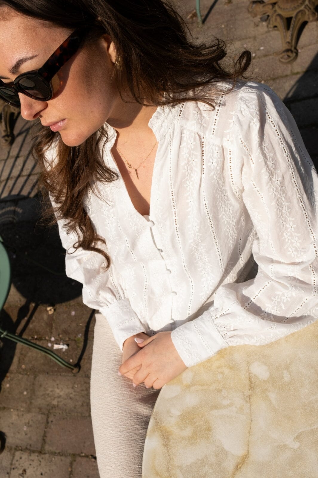 Neo Noir - Massima Embroidery Blouse - White Skjorter 