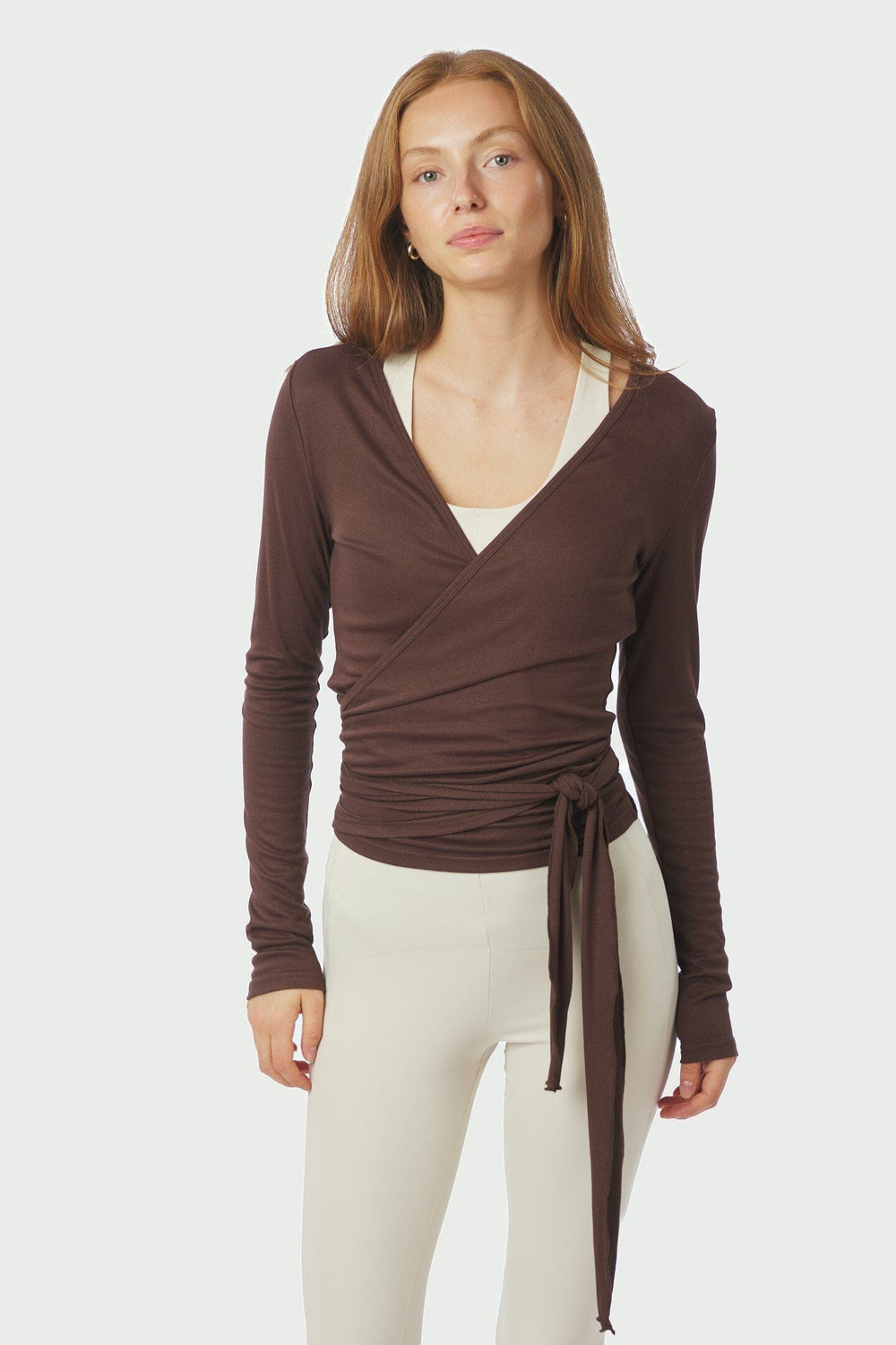 Neo Noir - Nia Jersey Wrap Blouse 165501 - 584 - Chocolate Brown Bluser