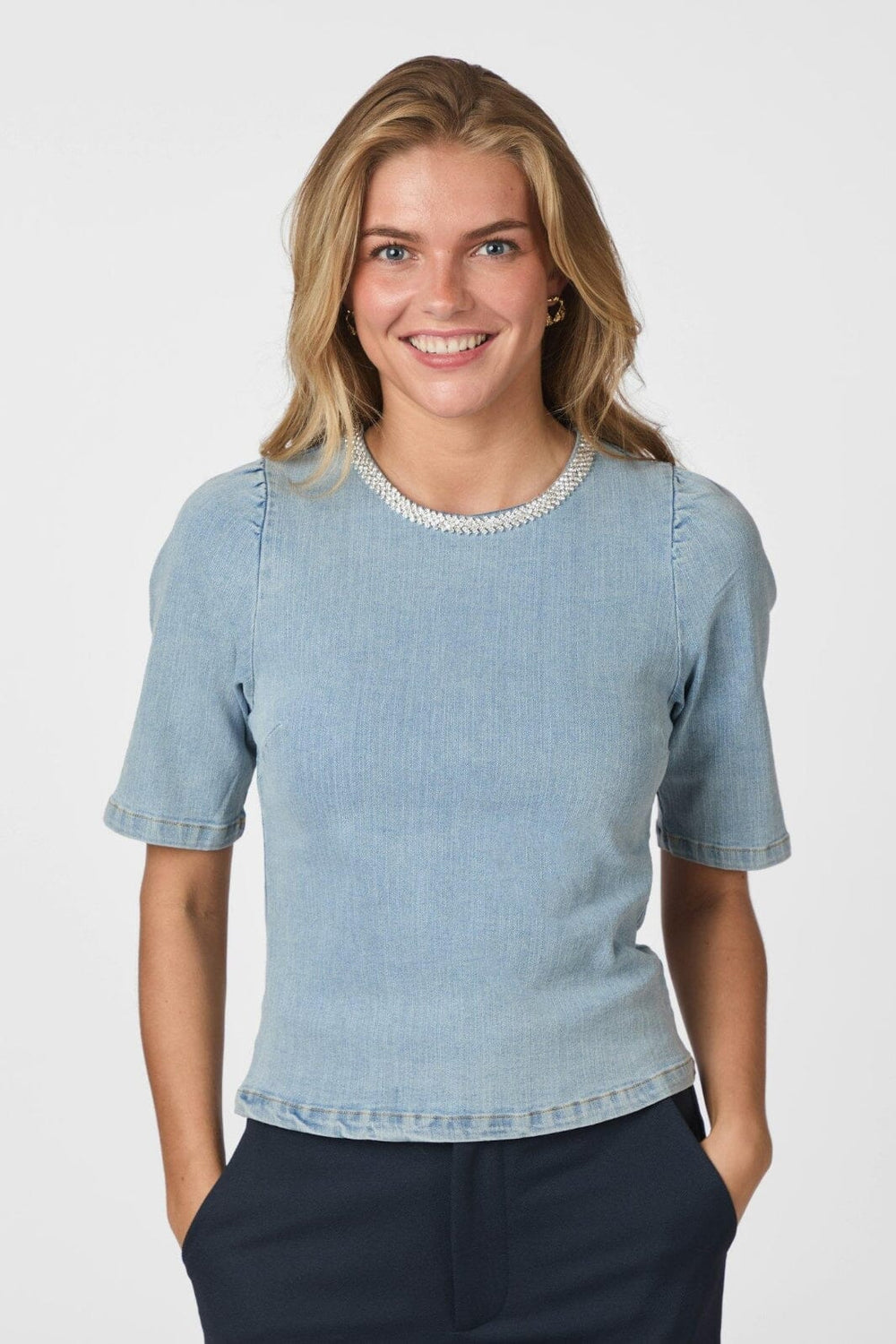 Neo Noir - Rosia Denim Emb Top 165734 - 145 - Light Blue