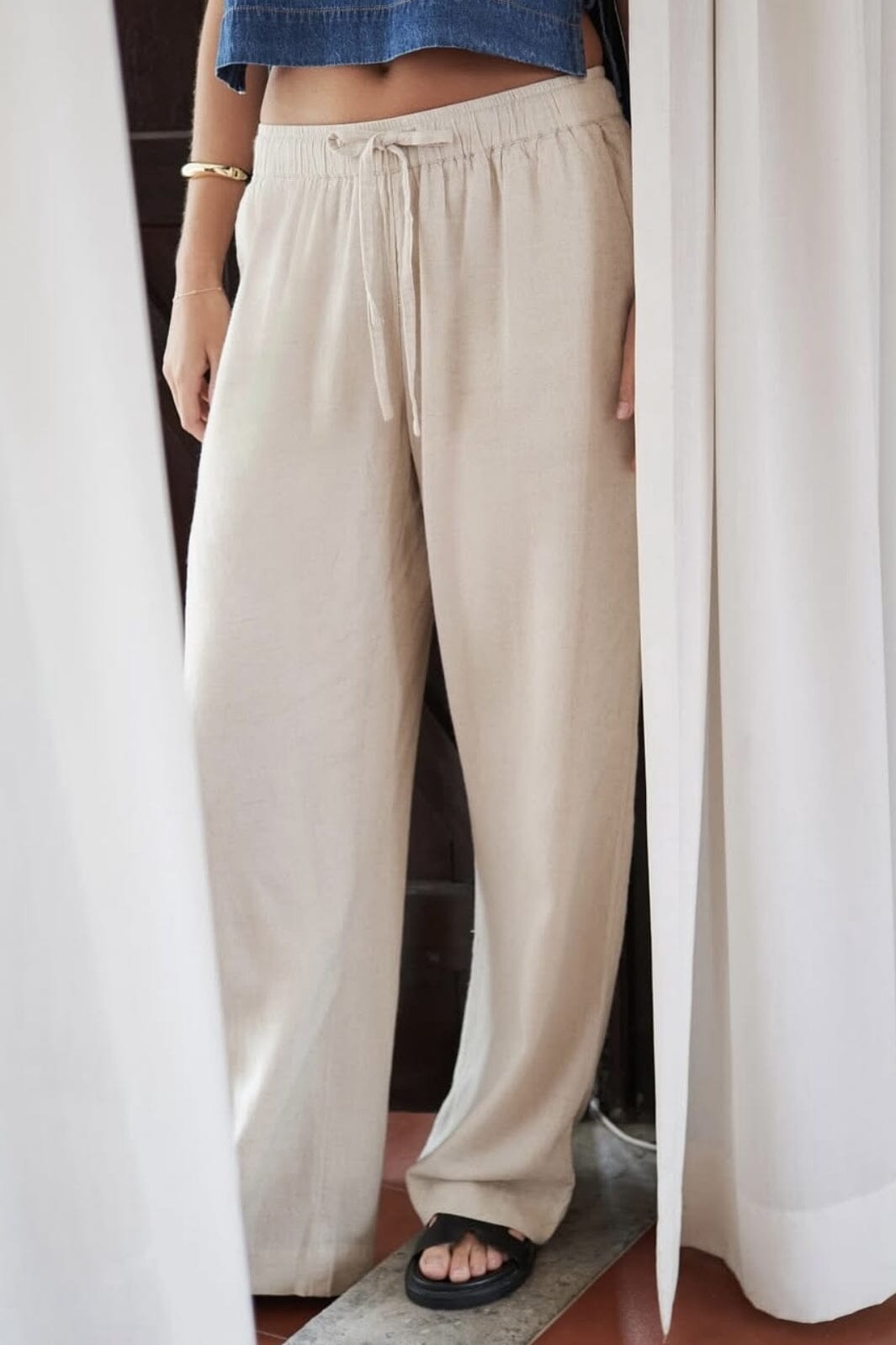 Neo Noir - Sonar Drapy Linen Pants - Natural | Kb her