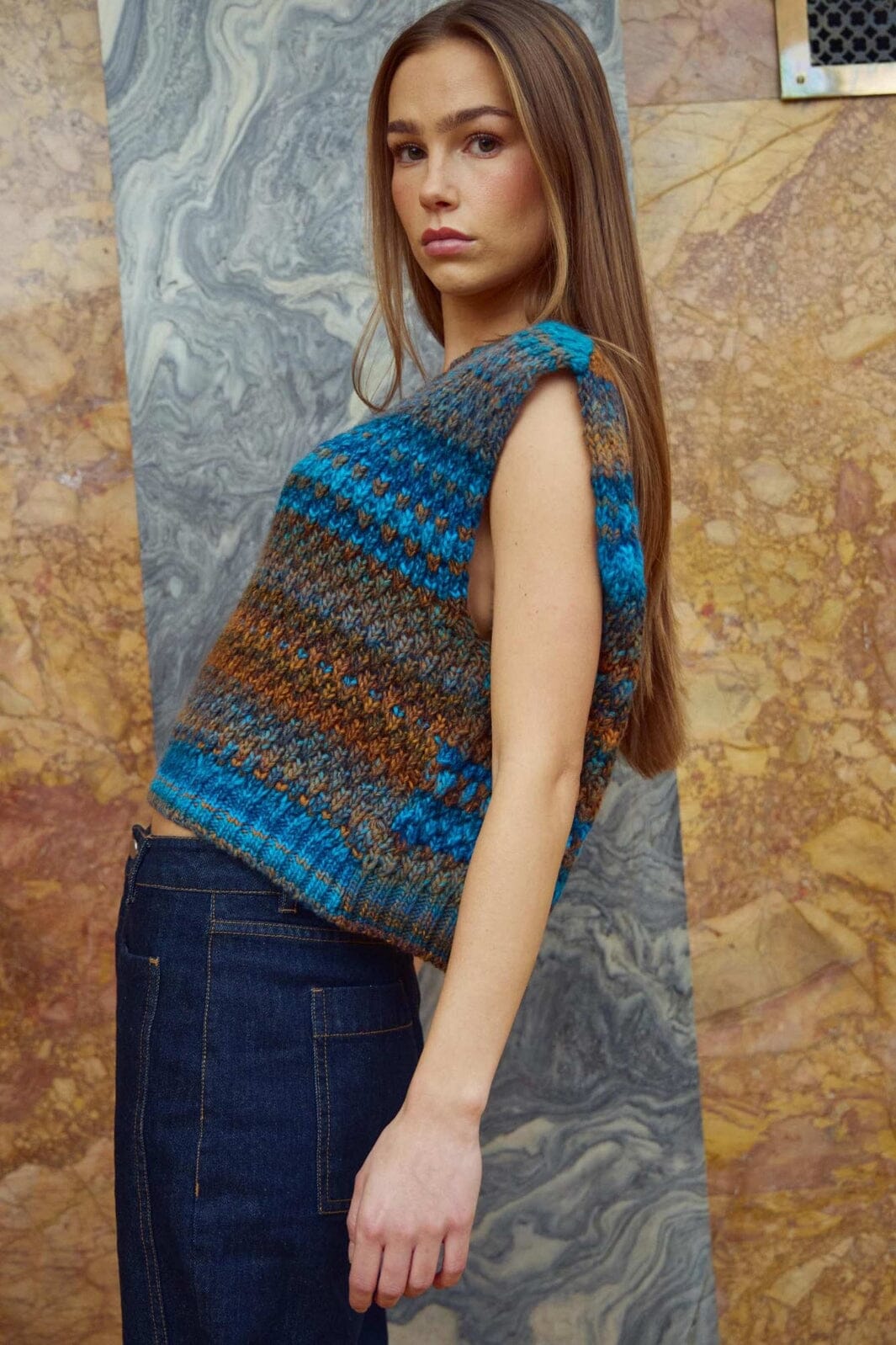 Noella - Gio Knit Vest 10872143 - 1375 - Turquoise Brown Mix