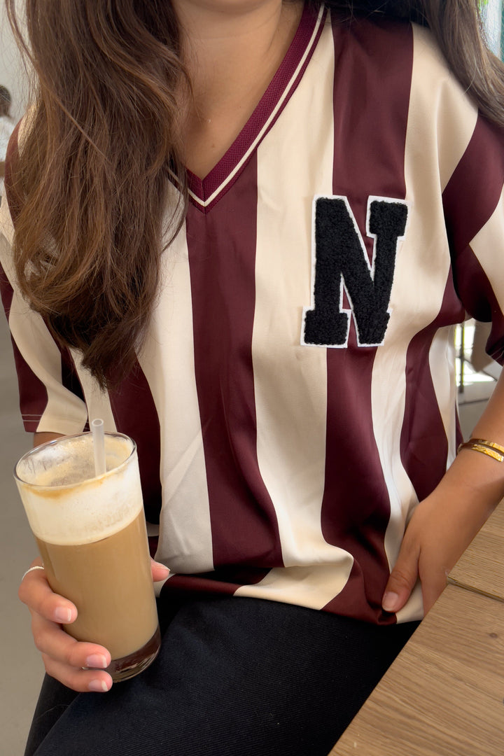 Noella - Lucena Blouse 14060002 - 1382 - Mahogany Ivory Stripe Bluser