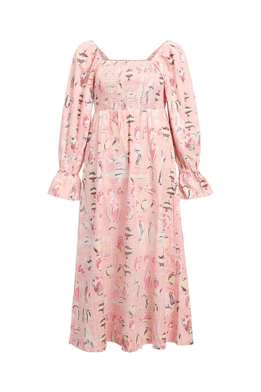 Forudbestilling - Object - Objaibizi Lo 3/4 Long Dress - 4821343 Pale Rosette Multi Color Fish Print