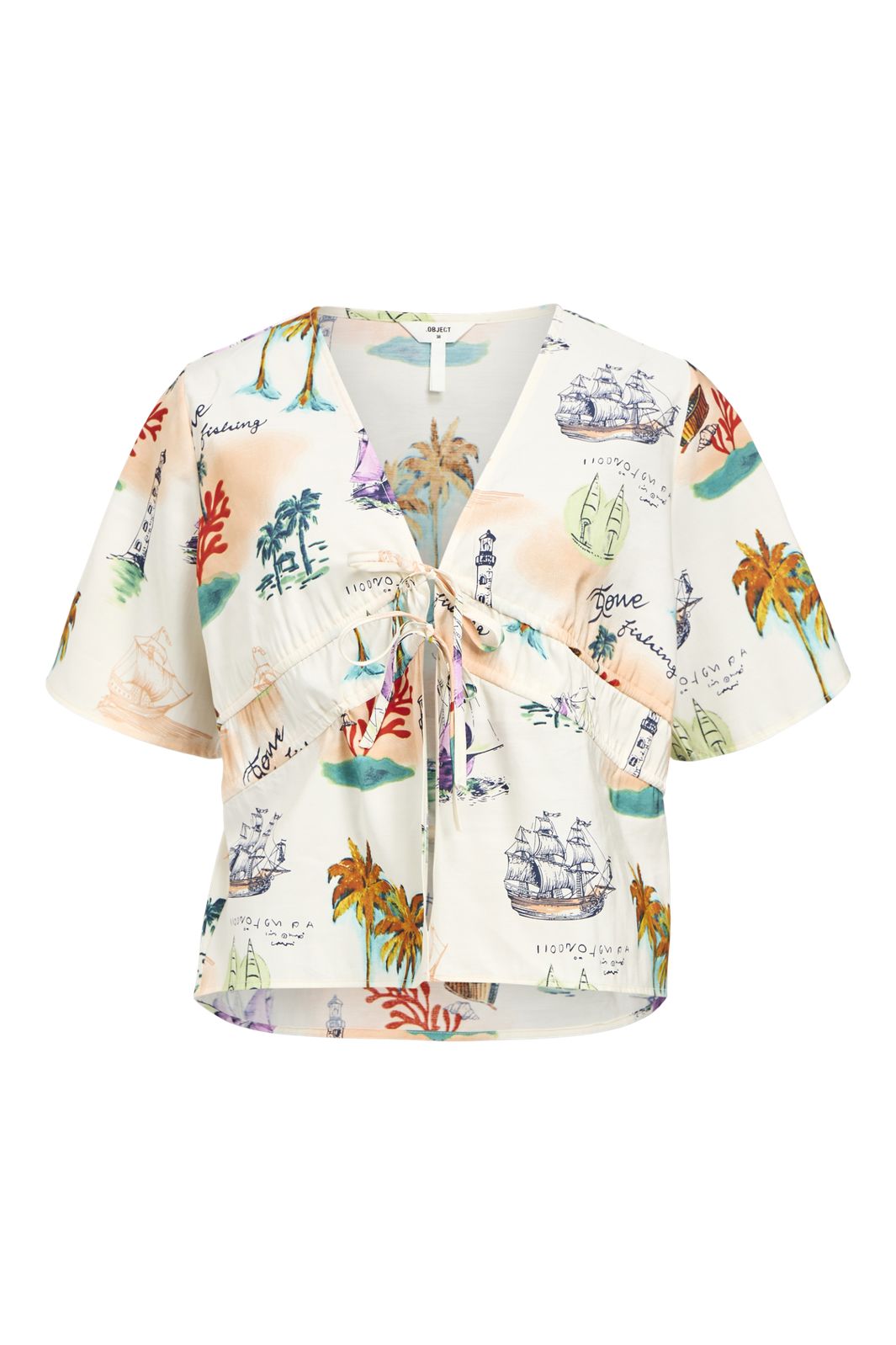 Forudbestilling - Object - Objdinah Re S/S Bow Top 139 - 4809280 Sandshell Multi Color