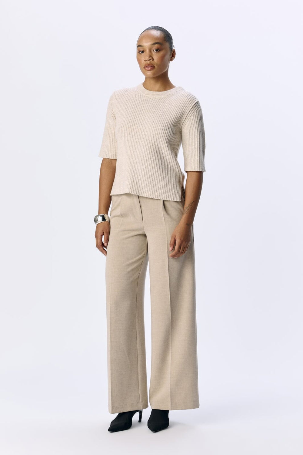 Object - Objelva 2/4 Re O-Neck Knit - 4788924 Humus White Sand Melange