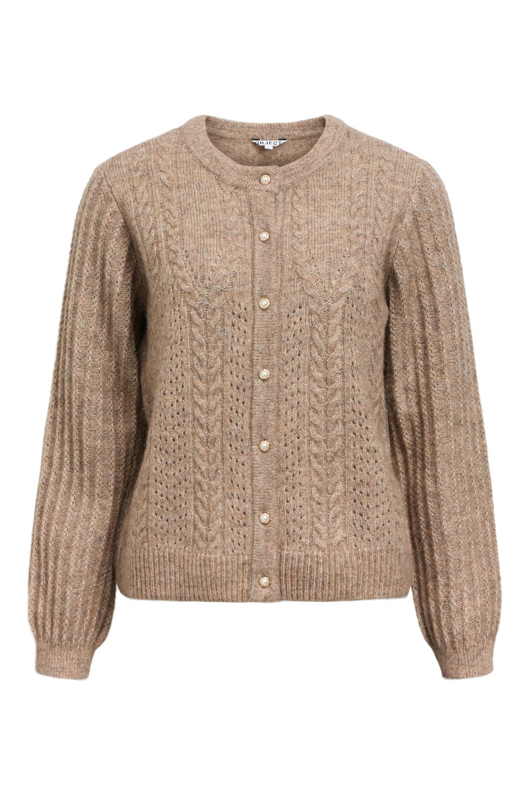 Object - Objflora Re Ls Knit Button Cardigan - 4861173 Desert Taupe Melange Cardigans