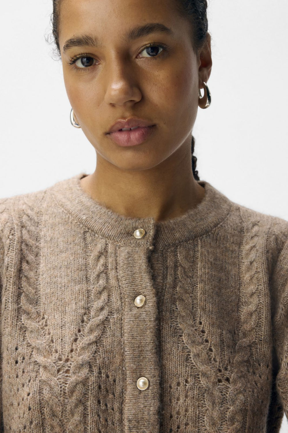 Object - Objflora Re Ls Knit Button Cardigan - 4861173 Desert Taupe Melange Cardigans