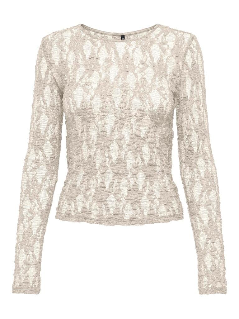 Only - Onlalba L/S Lace Top - 4957027 Birch Bluser