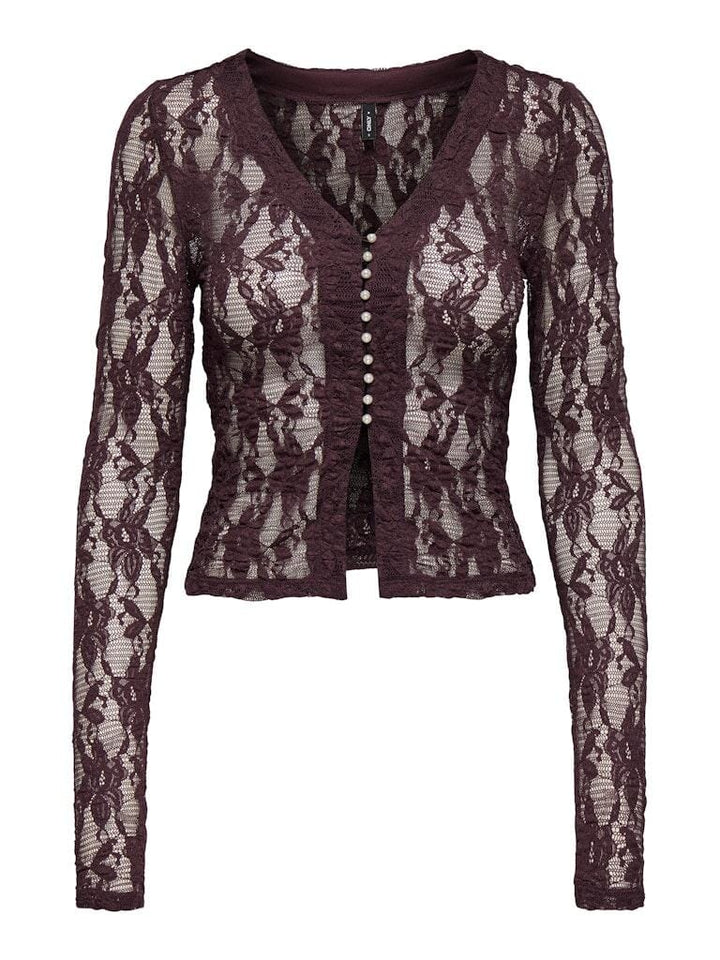 Only - Onlalba L/S V-Neck Lace Top - 4907612 Decadent Chocolate Bluser
